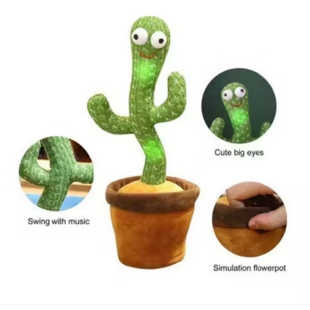 MAINAN KAKTUS GOYANG - Mainan Kaktus Joget Peniru Suara/ Kaktus Charge Usb Dance Menari Led
