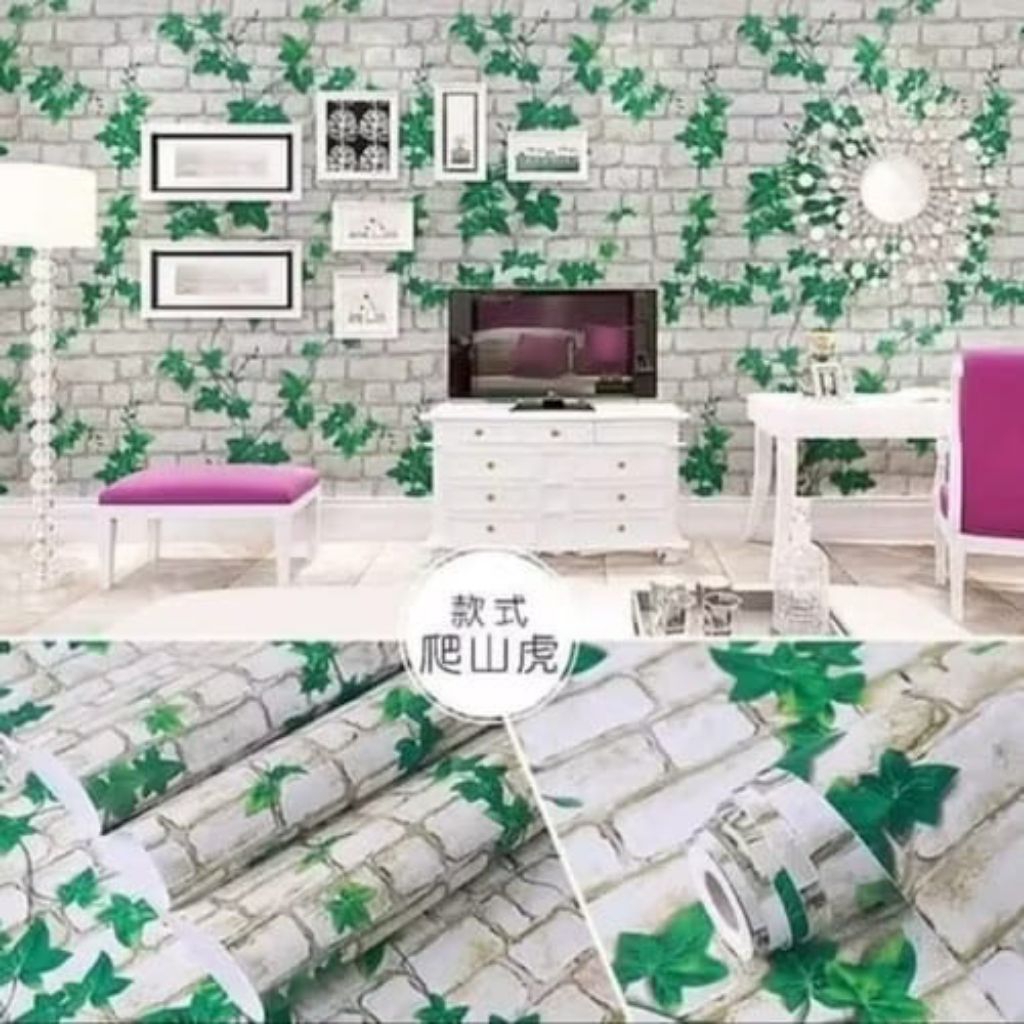 Promo Termurah Wallpaper Stiker Dinding Motif Bata Daun Rambat Ukuran 45cm