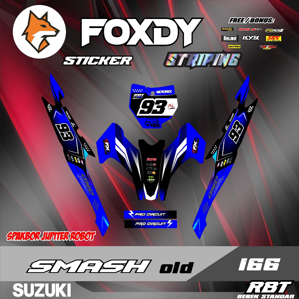 FOXDY Stiker STRIPING MOTOR SMASH OLD SEMI FULL BODY SUPERMOTO RBT NEW F166 RBT - Motorbike Decal De