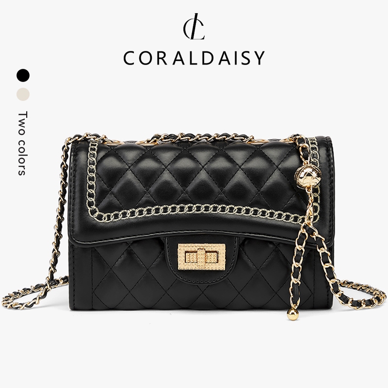 CORALDAISY Tas Wanita 2026 Terbaru Elegan Rantai Slingbag Gesper Putar Tas Selempang Cantik Tas Bahu