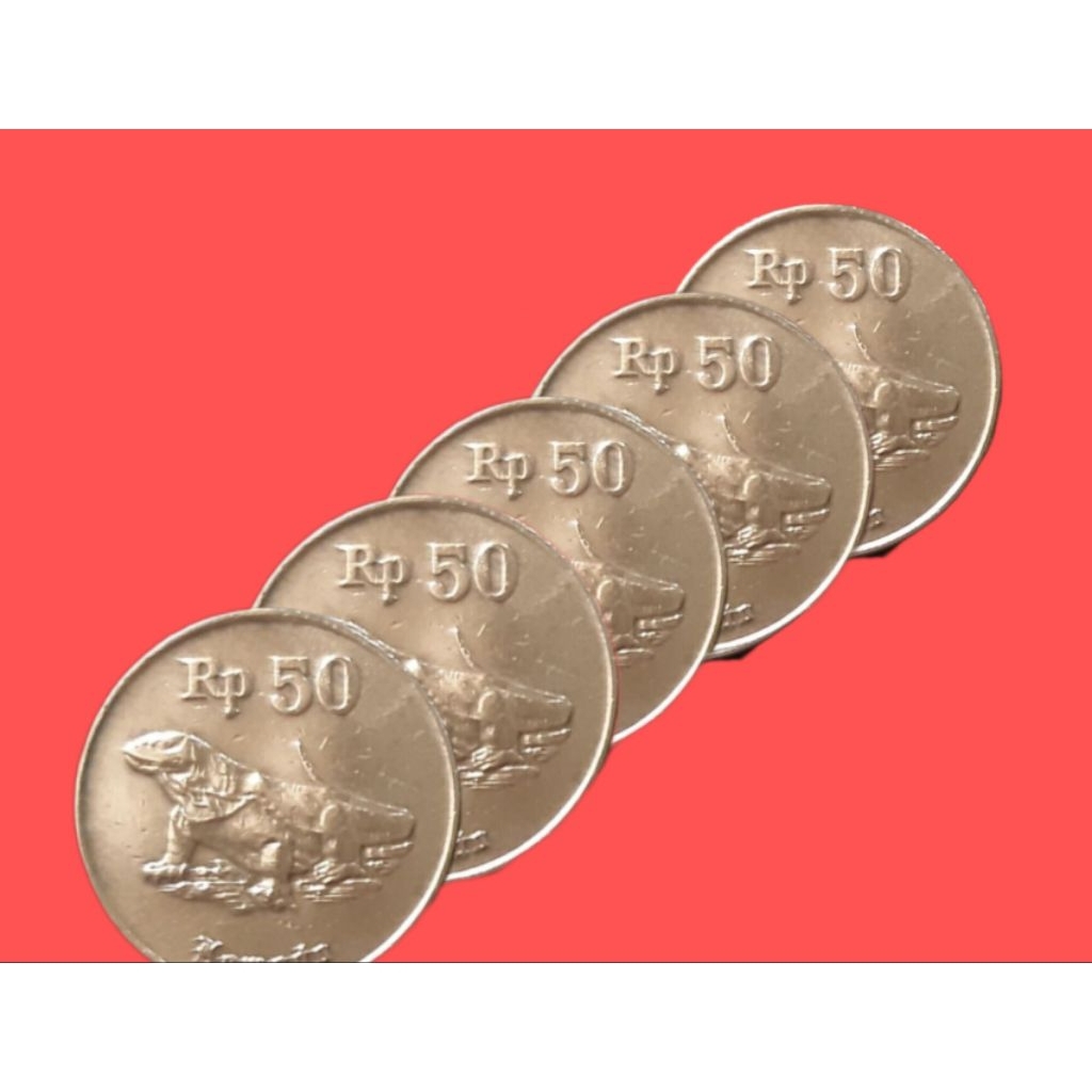 koleksi 5 koin 50 rupiah komodo tahun 90an