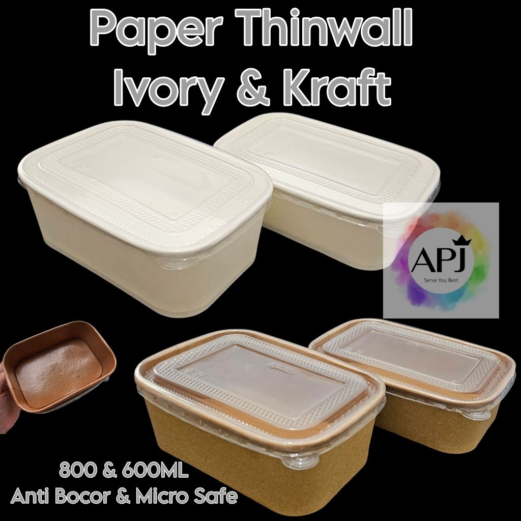 ISI 25PCS Paper Thinwall Rectangle Square Sekat 2 Kraft Ivory Putih 650ml 800ml / Paper Thinwall Kot