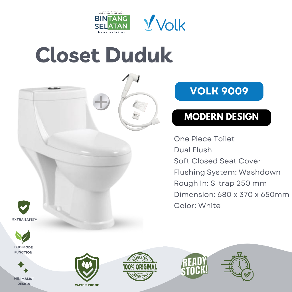 CLOSET DUDUK / MONOBLOK ONE PIECES VOLK 9009 PUTIH EKONOMIS - 9009