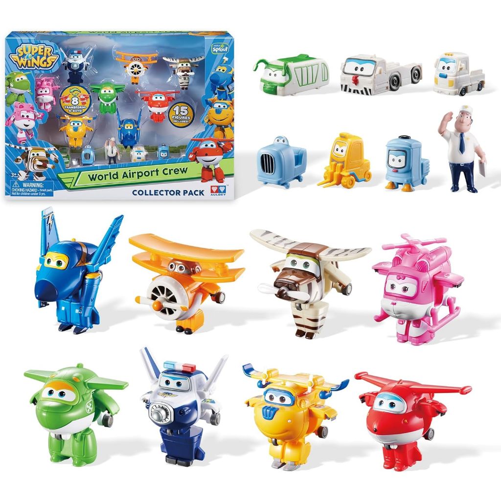Mainan Super Wings, Mainan Transformable 2 Inci, Mainan Pesawat untuk Anak Usia 3-5 Tahun, 15 Paket 
