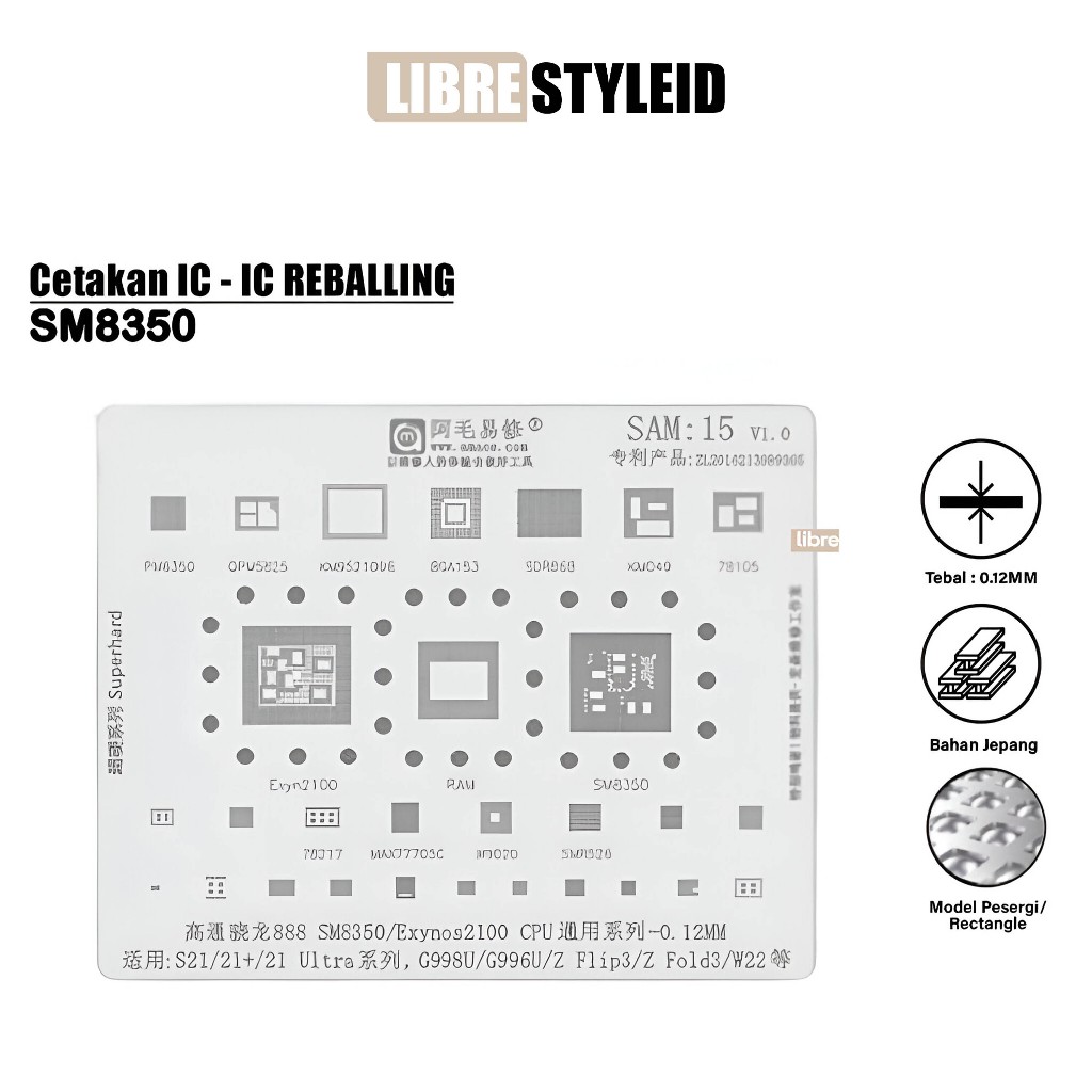 AMAOE SAM:15 Cetakan IC 0.12mm Original – Universal CPU Series Snapdragon 888 (SM8350) / Exynos 2100