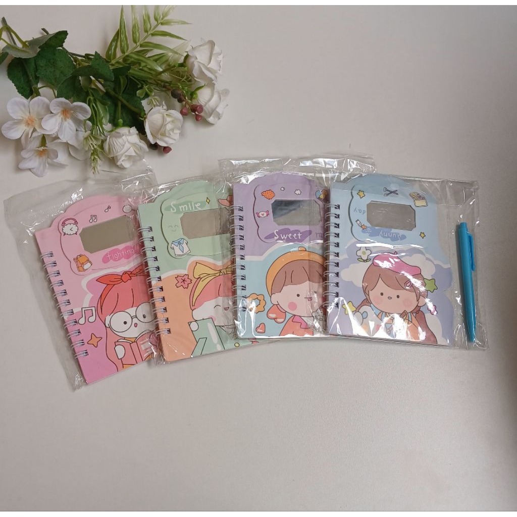 Buku Notes kecil satu set pulpen Lucu set cermin