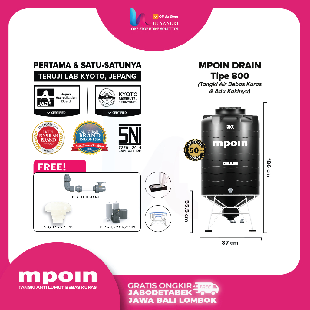 Tangki Air MPOIN PLUS 800 Drain Toren Tandon 750 Liter