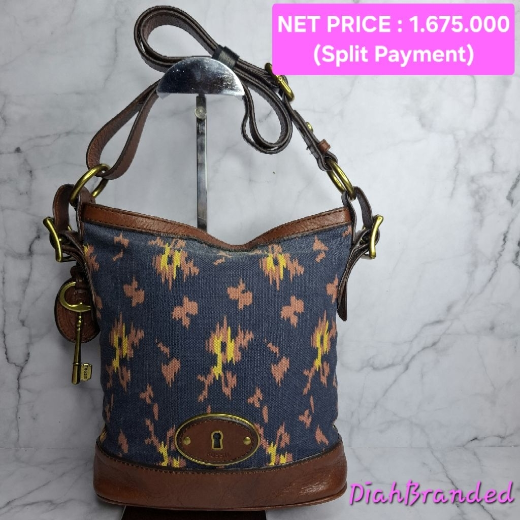 F040 - PRELOVED TAS FOSSIL VRI BAGONG BUCKET TENUN  FULLSET