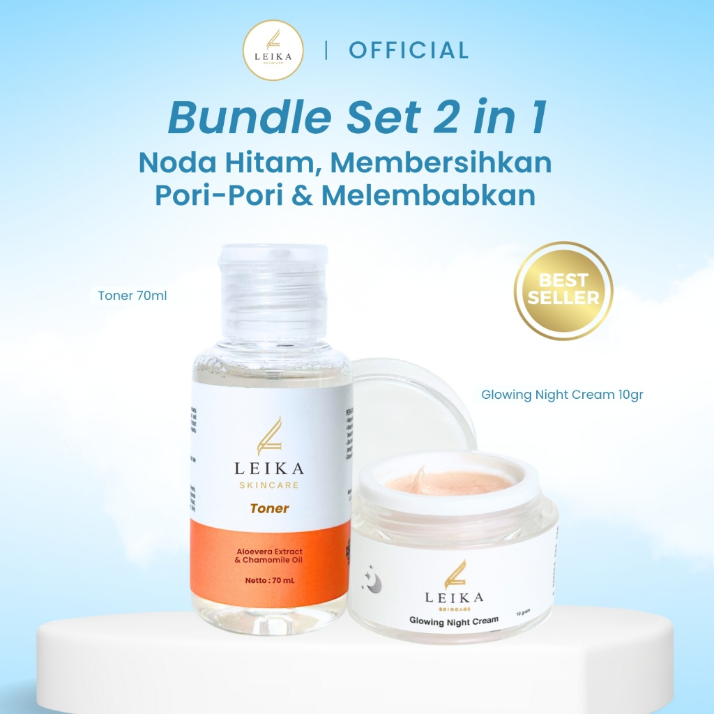 Leika Skincare 2 in 1 Glowing Night Cream & Toner Leika Skin Care Resmi BPOM