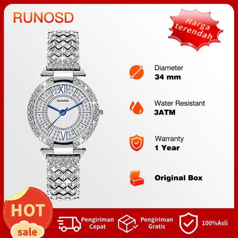 Jam Tangan WanitaTerbaru, Desain Dial Besar & Berkilauan Permata, Tahan Air & Rantai Baja Kokoh
