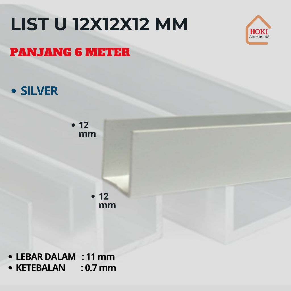 LIST U / CHANNEL U ALUMINIUM 12x12x12 MM *GRATIS ONGKOS POTONG*