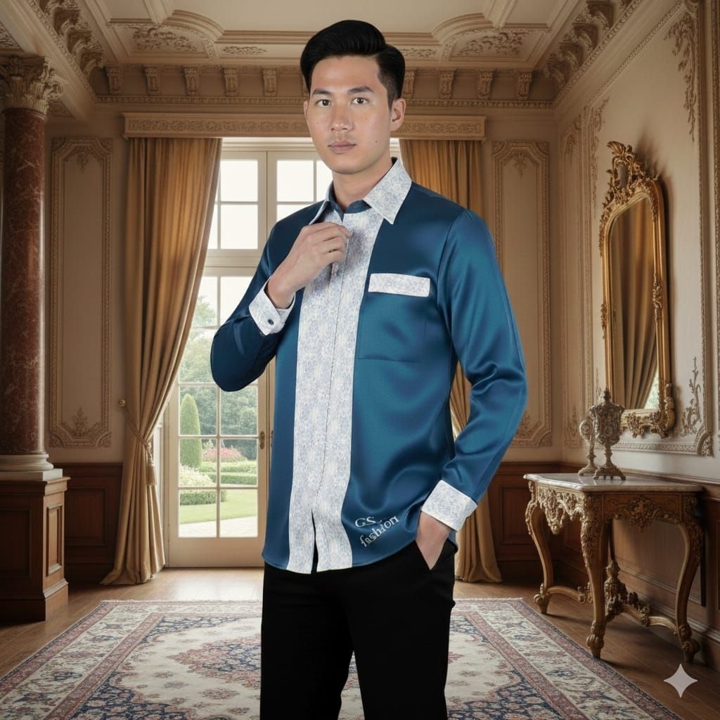 kemeja pria satin songket Palembang cocok untuk acara kondangan
