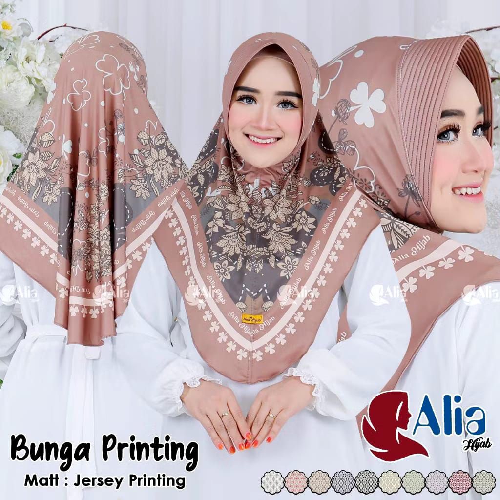 hijab bergo pet Jersey printing motif bunga premium