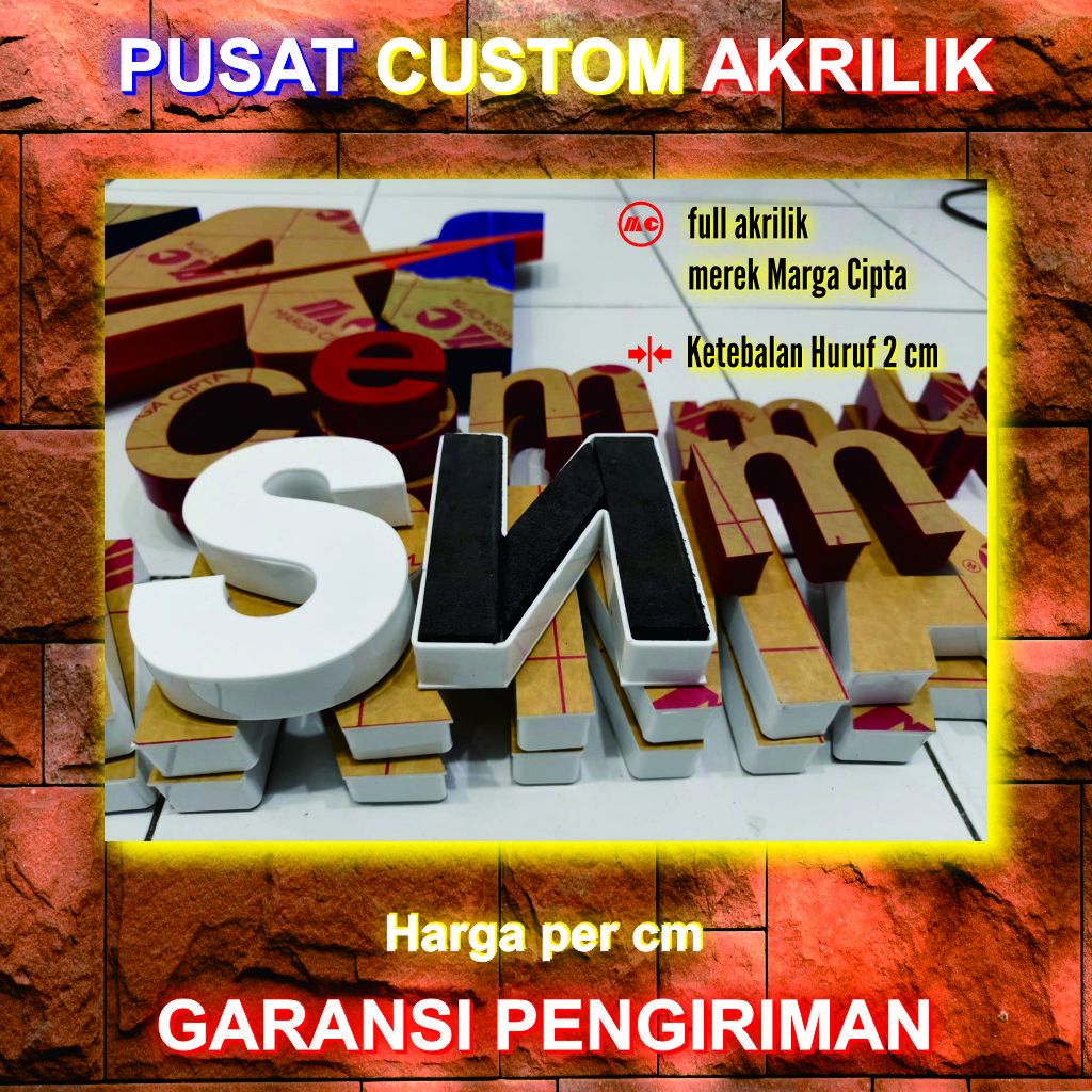 HURUF TIMBUL AKRILIK TANPA LAMPU
