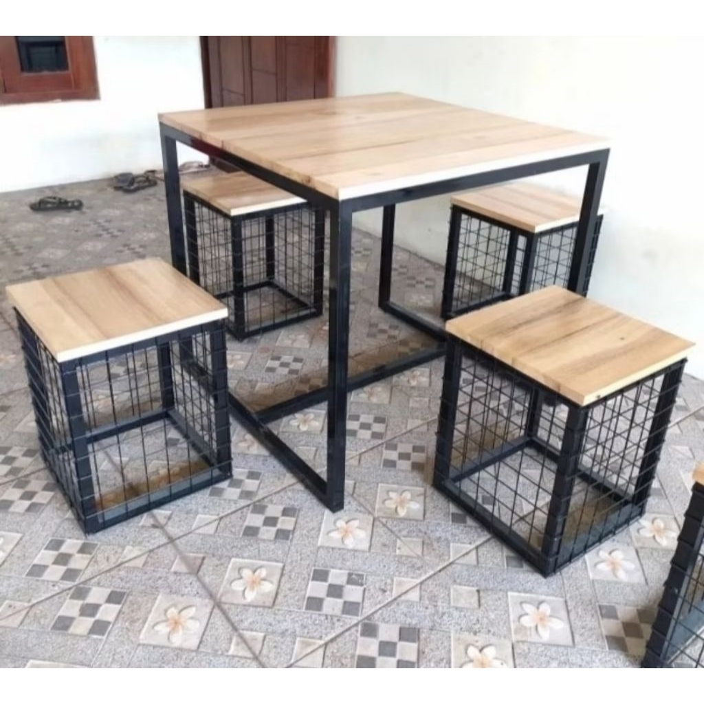 Meja kursi cafe Industrial rangka besi