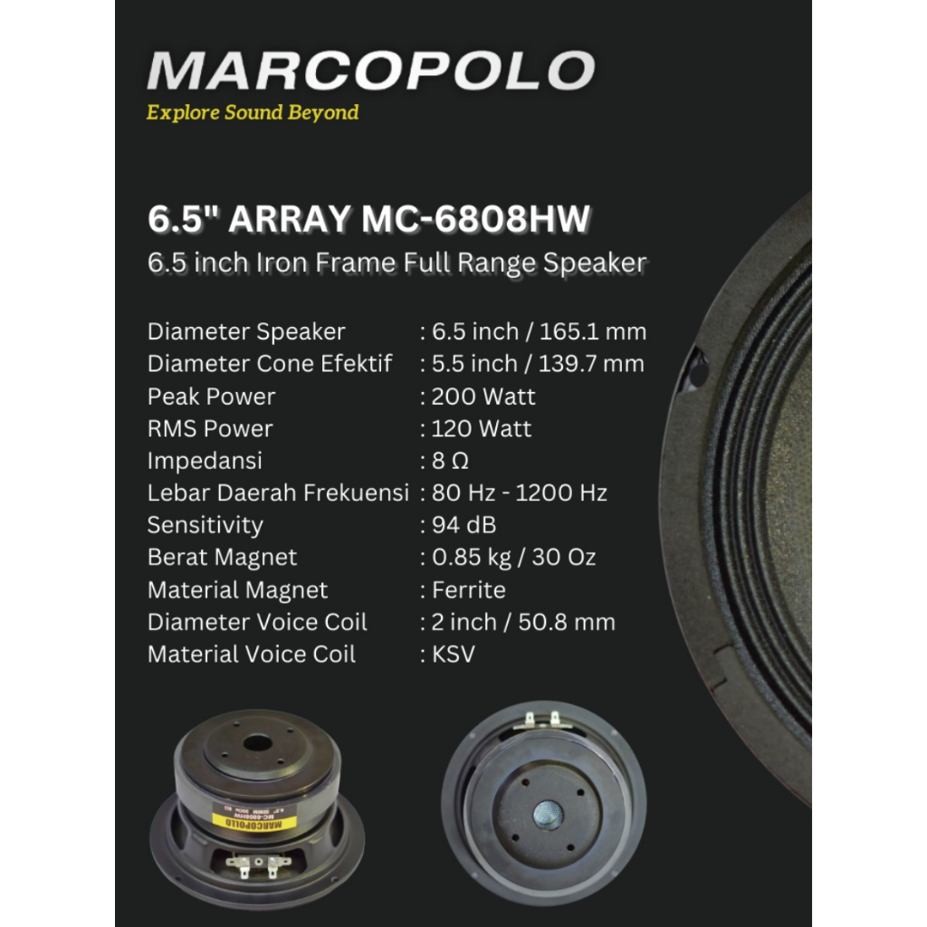 Speaker LINE ARRAY Marcopolo 6.5 inch MC 6808 HW / MC6808 HW / MC 6808HW – 200 Watt