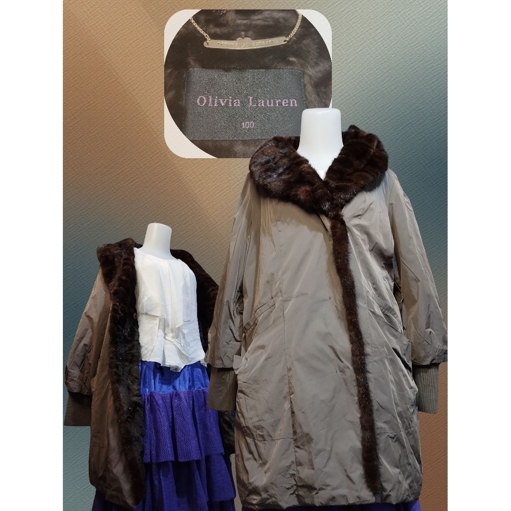 Jaket Long Wanita Parasut dengan Kerah dan Lapis Bulu Mink Asli