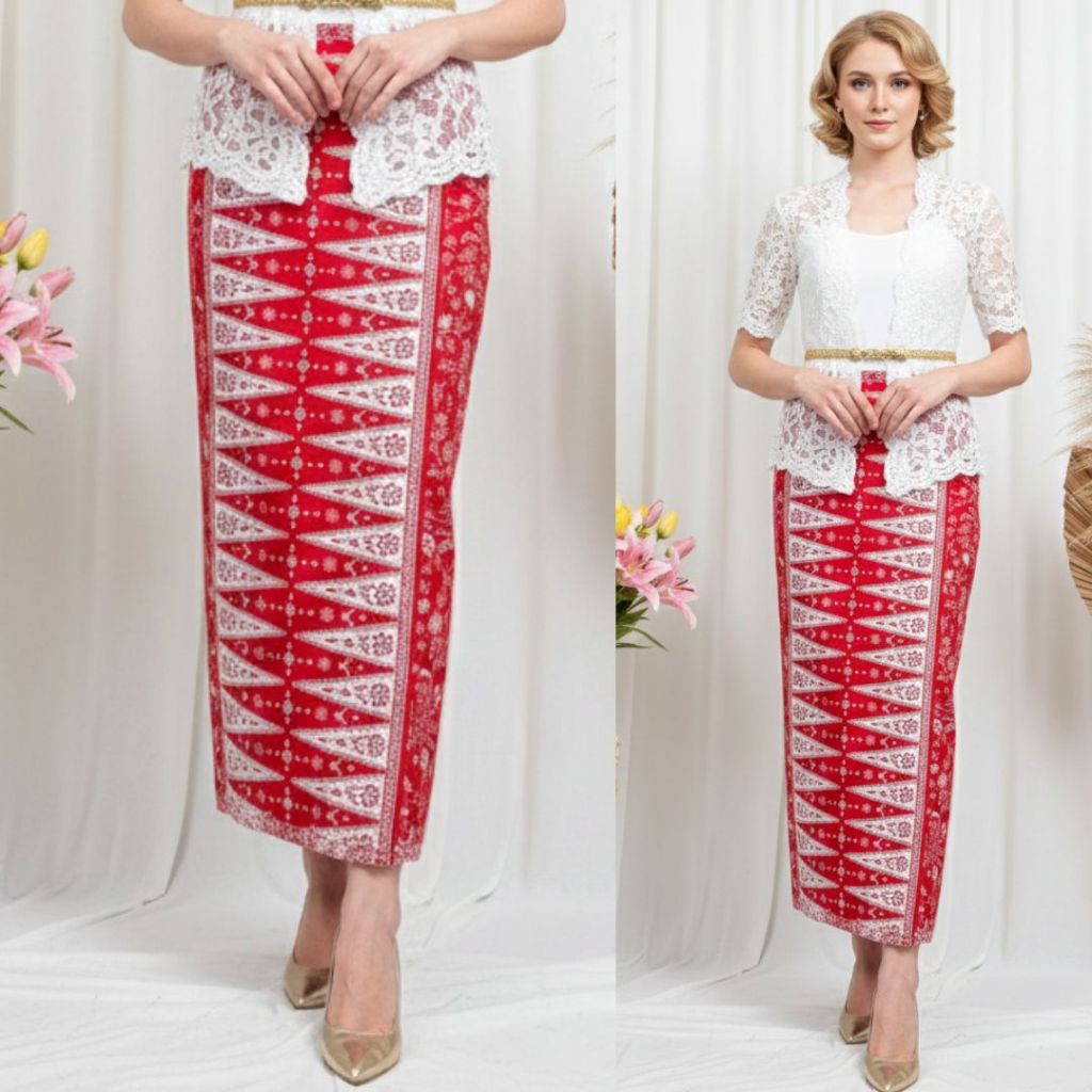 TERBARU PROMO SPESIAL..Rok Batik Tumpal Merah Putih/Rok Bawahan Kebaya Wanita Modern