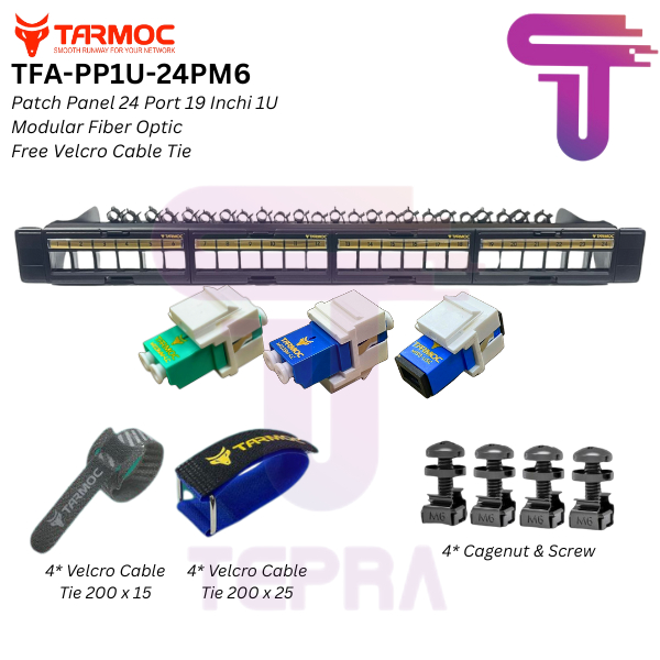 Tarmoc TFA-PP1U-24PM6 | Patch Panel 24 Port Fiber Optic FO LENGKAP Free 8 pcs Velcro tie