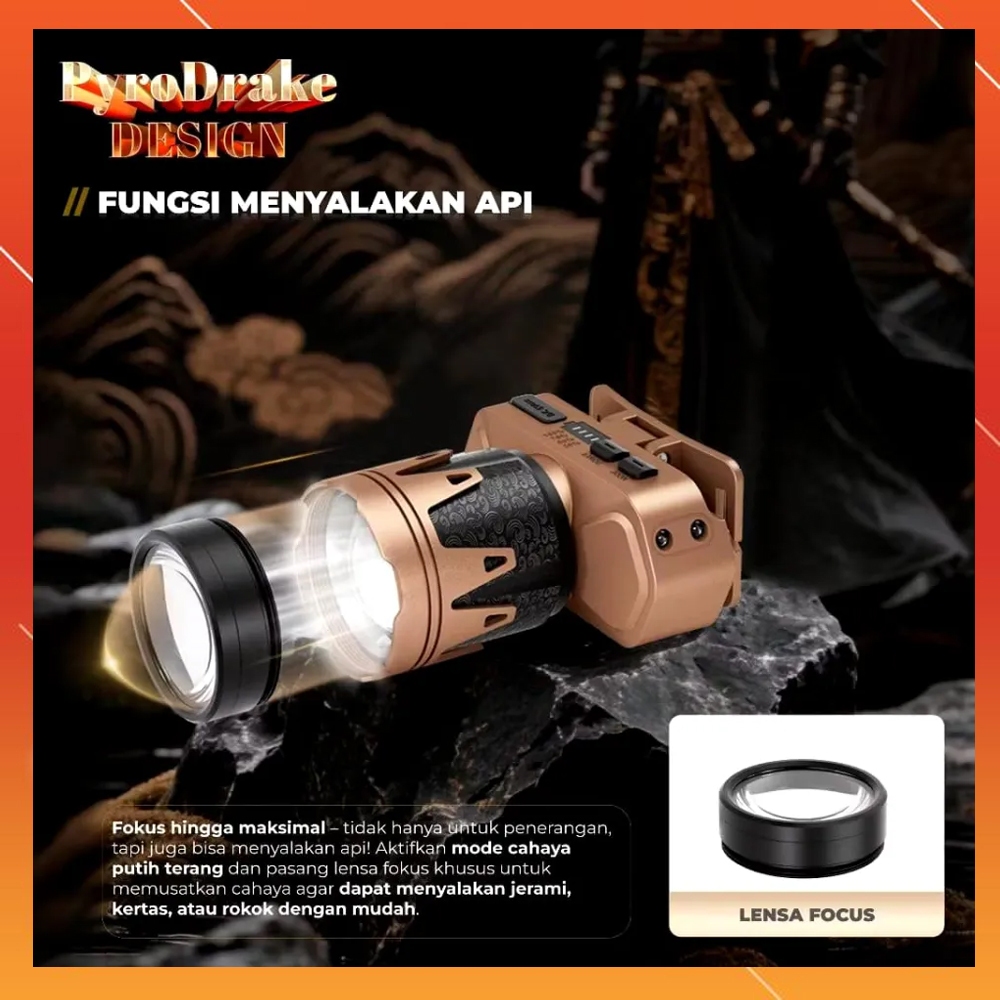 Aoki Pyro Drake Senter Kepala 90W 5 Mode 2500Lumen/Senter kepala aoki pyro drake Design AK-3705X 90 