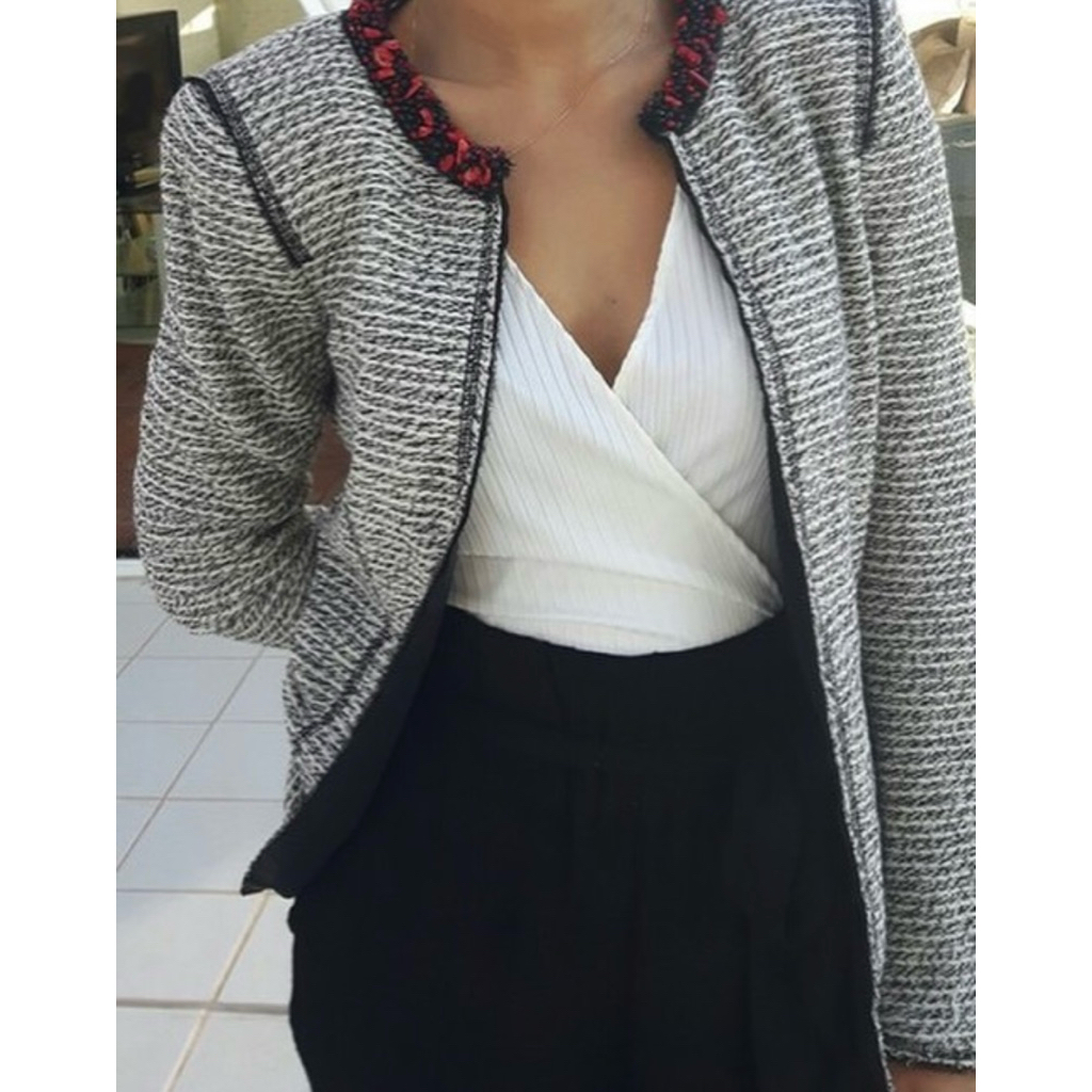 zara tweed cardigan blazer