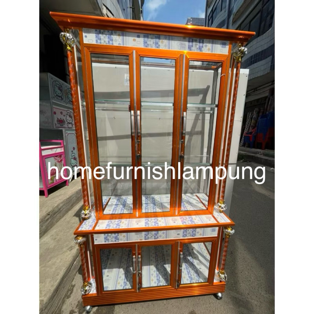 Lemari Hias Aluminium Full Kaca & Keramik dengan Ulir | homefurnishlampung