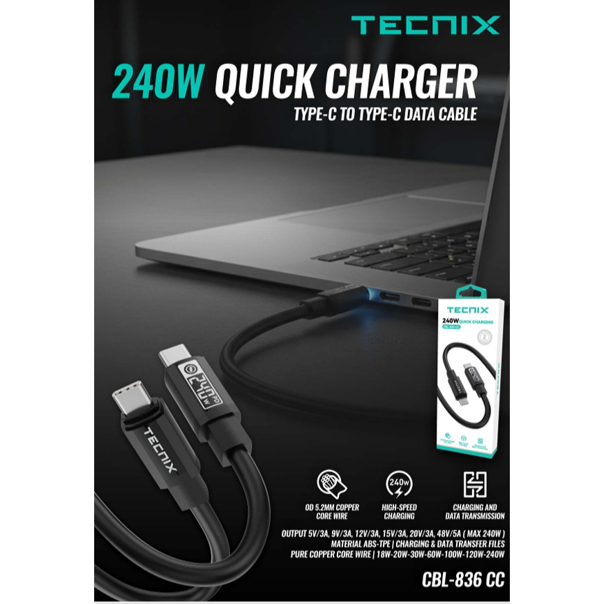 Tecnix  CBL-836 CC  240W Type-C to Type-C Cable