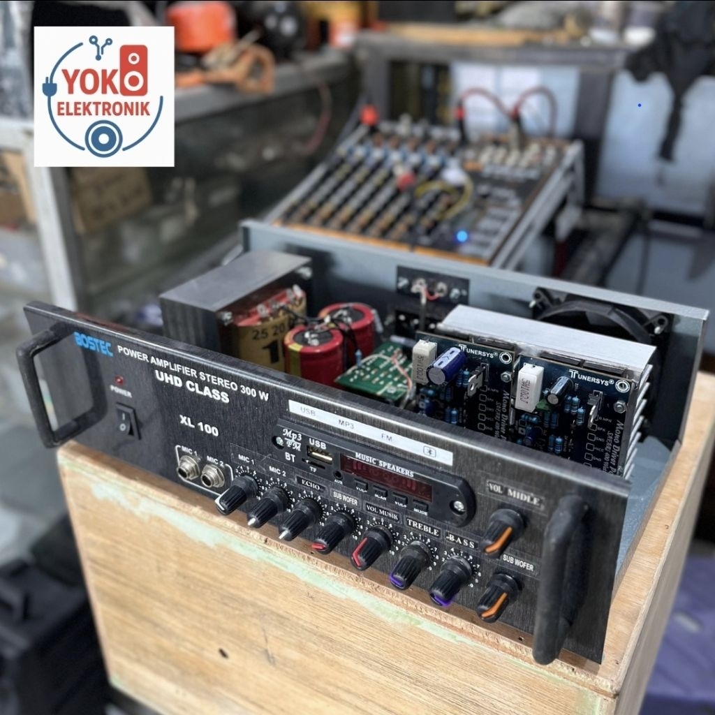 Power Amplifier 10A Bostech (STEREO) Mp3 Bluetooth + 2 mic rakitan (YOKO ELEKTRONIK) Trafo 10 Ampere