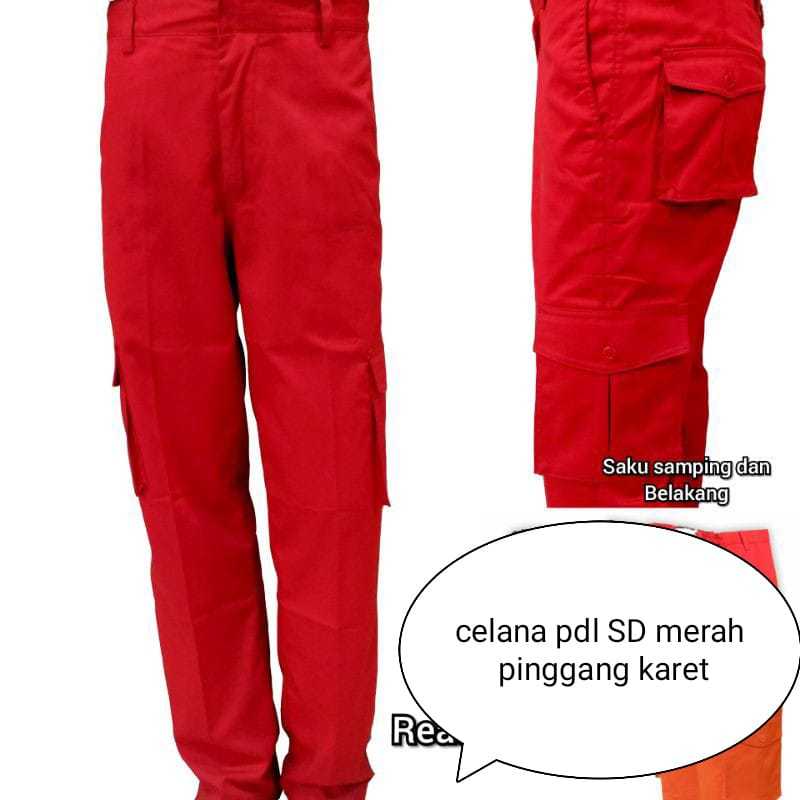 CELANA PANJANG PDL Merah Kargo Saku 6 Pramuka Kantong Banyak Cargo Sekolah SD SMP SMA Pembina Laki P