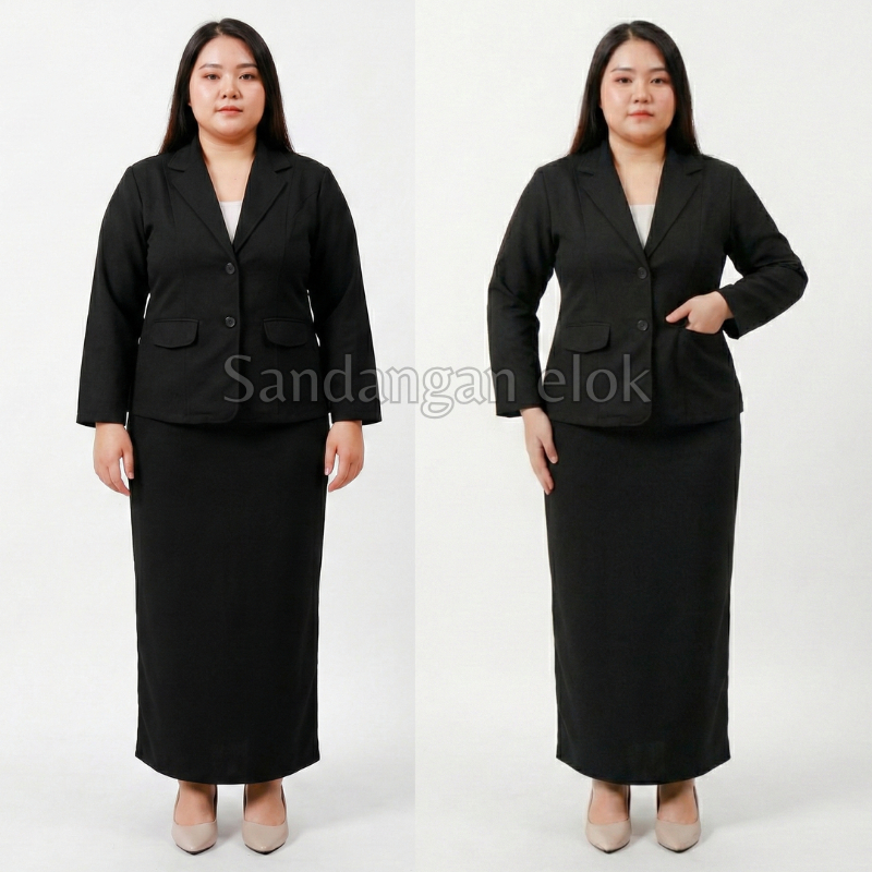 One Set Blazer dan Rok Span Panjang JUMBO - Setelan Jas Sidang Skripsi Wanita Jumbo