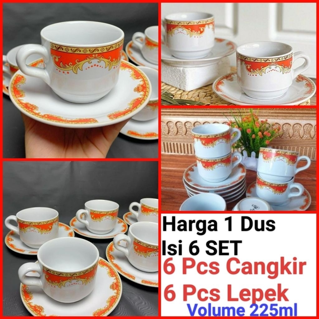 cangkir kopi cangkir set keramik gelas kopi keramik MAHKOTA MERAH harga satu dus (Isi 6 set)