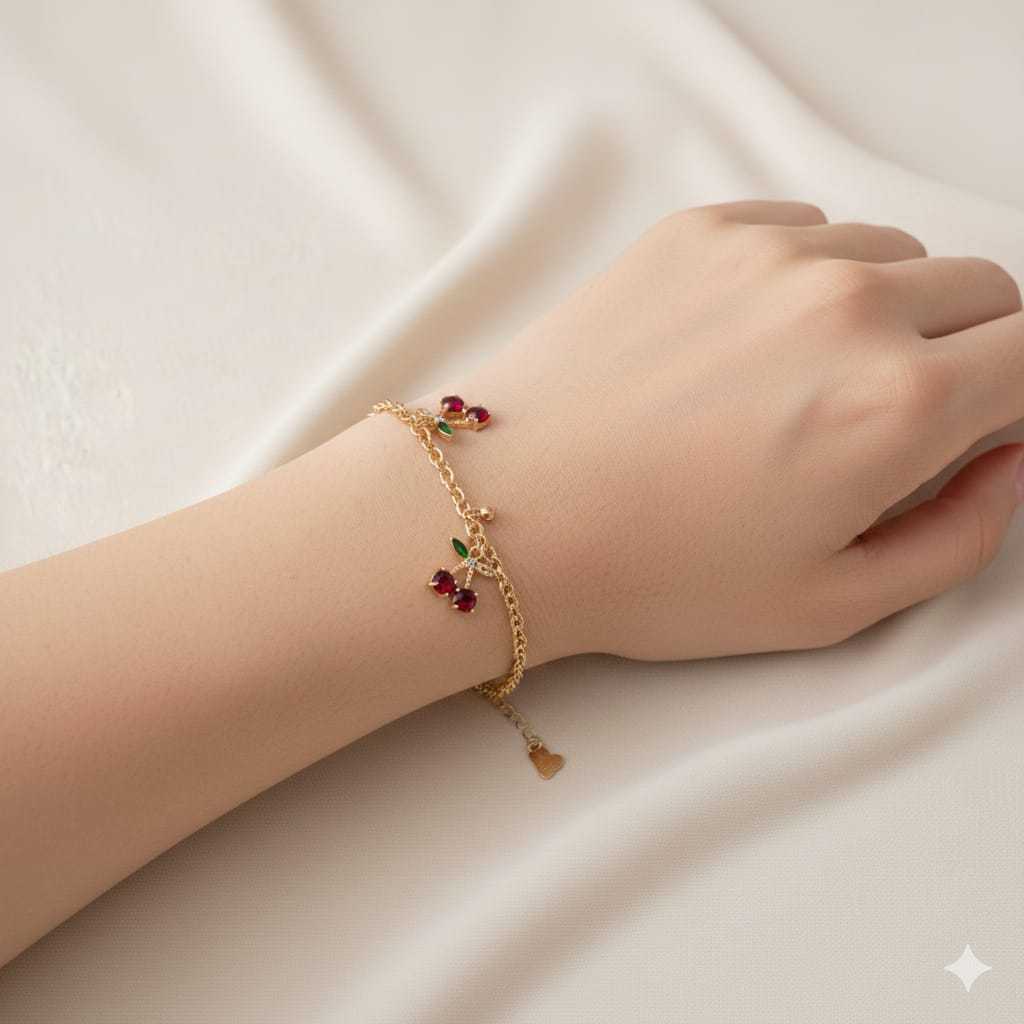 gelang titanium rantai chery lapis emas
