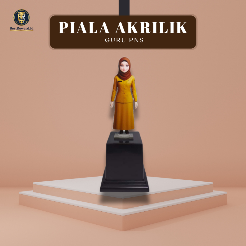 HADIAH EKSKLUSIF Piala Akrilik Custom Baju PNS Guru | Trophy Penghargaan Guru Terbaik / Terfavorit |