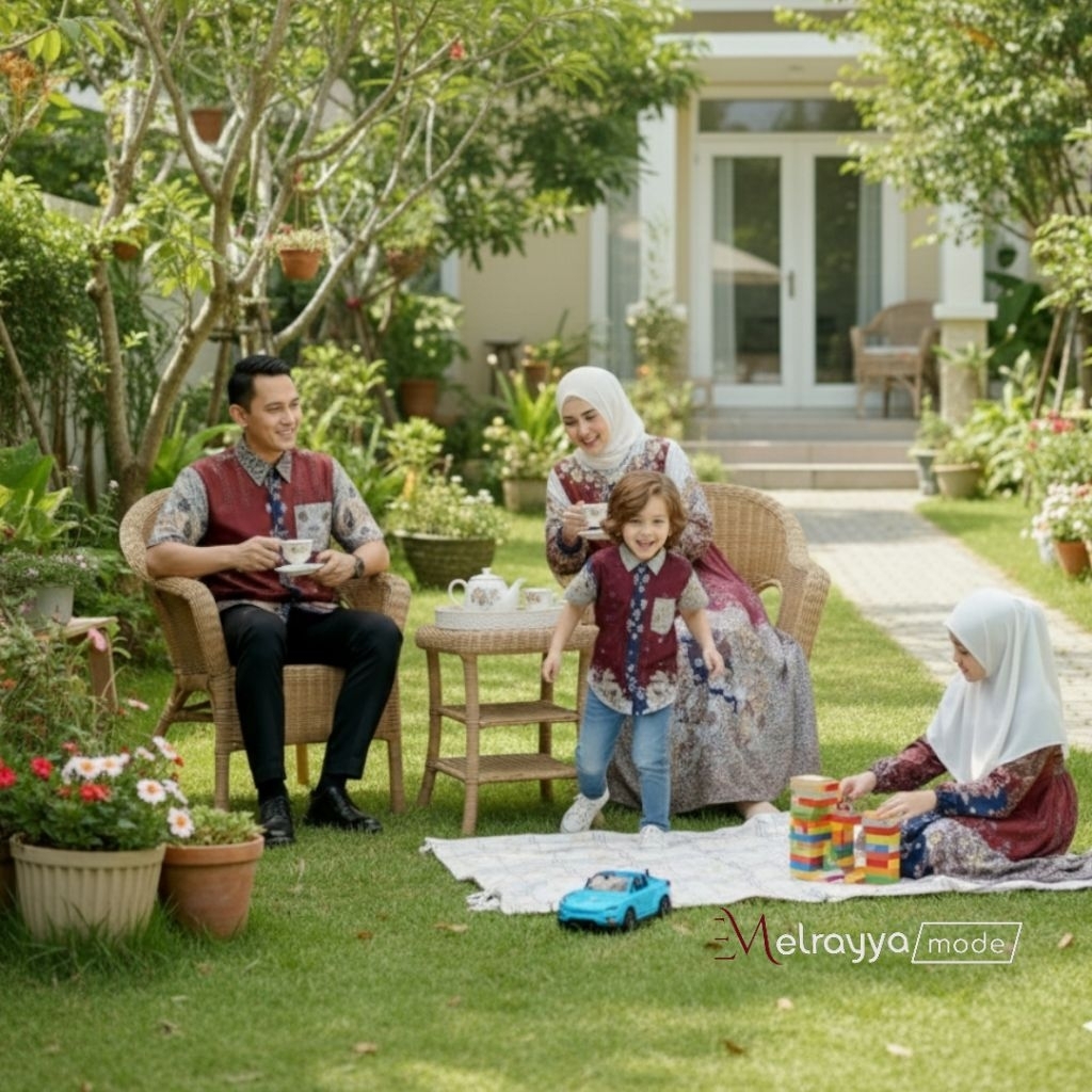 Baju Couple Pasangan Raya Lebaran Gamis Kemeja Merah Maroon Ayah Ibu Anak Medina Silk Premium | Baju