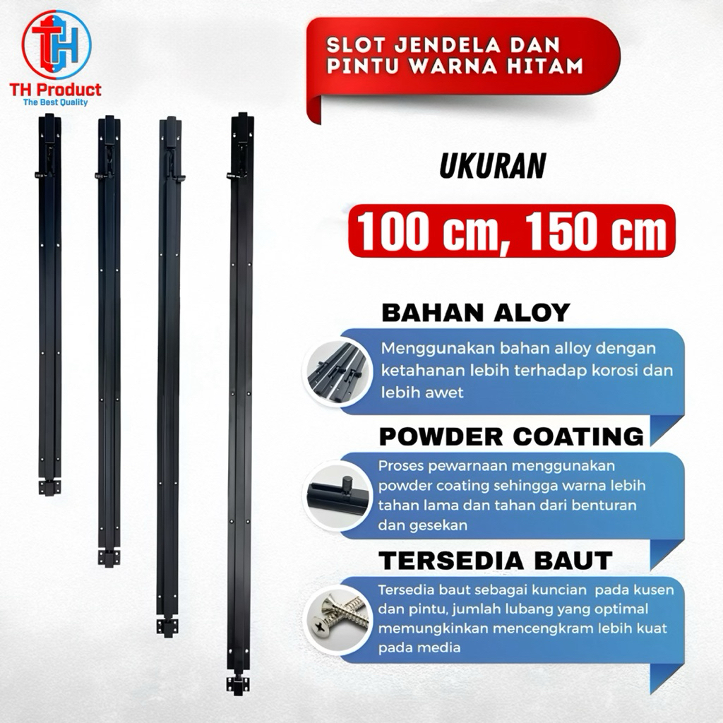 Relyg Grendel Slot Pintu Panjang 150cm 120cm 100cm 90cm 75cm 70cm 60cm 50cm Hitam Kunci Pintu Rumah 