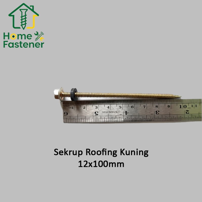 Skrup Roofing Kuning Karet 12 x 100mm (10 cm) / Baut Roofing / Baut Baja Ringan / Sekrup Roofing