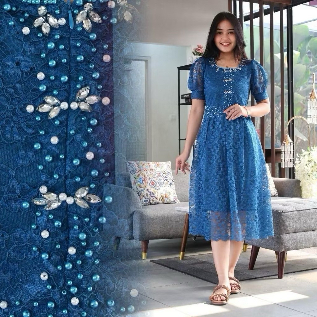 NAURA KEBAYA • DRESS JUMBO LD 130 XXXL / GISELA DRESS BRUKAT FULL PAYET / DRESS KONDANGAN TERBARU  M