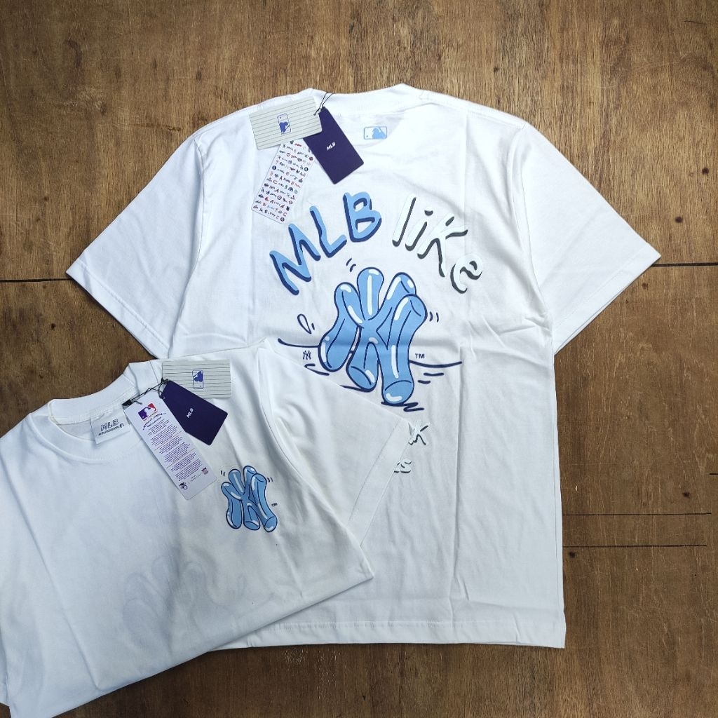 KAOS TSHIRT TEES MLB LIKE NEW YORK YANKEES PAINT CRAYON PRINTED WHITE BESTSELLER