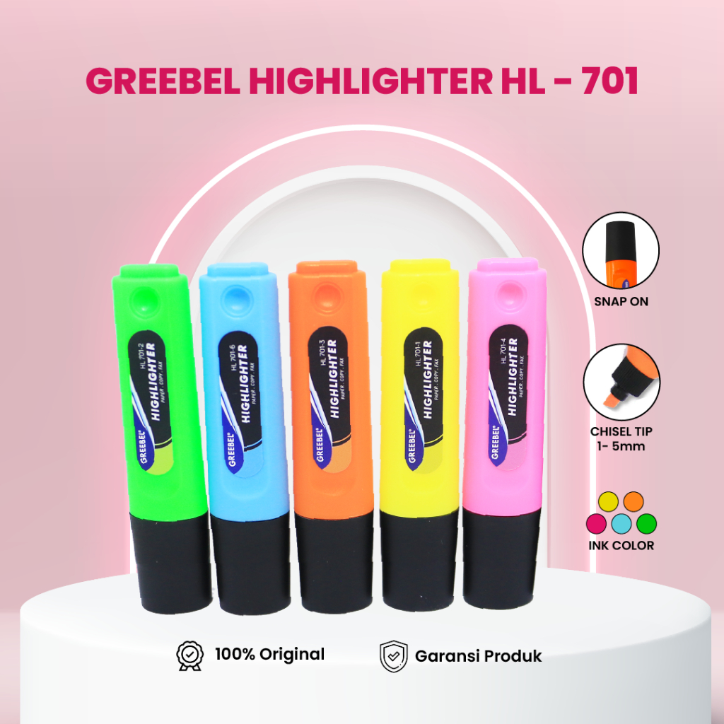 Highlighter Warna Greebel HL-701 NEON (1PCS) - Stabilo Greebel Textliner Penanda Warna Neon