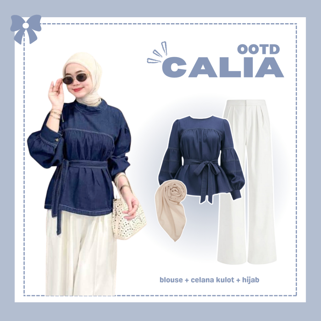 Setelan Calia Outfit Set [ Blouse + Celana Kulot + Hijab ] One Set Korean Style | OOTD Fashion Wanit