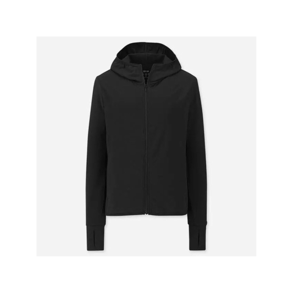 UNIQLO Black AIRism Running Jacket Hoodie UV Cut Mesh Zipper