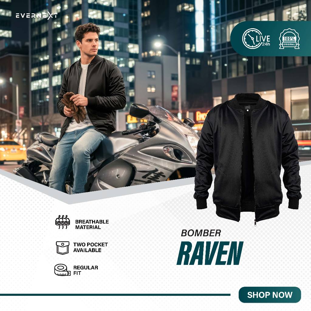 Evernext -  Bomber Polos Pria Jaket Polos Cowok Raven Jaket Casual Pria Jaket Motor Pria Windproof
