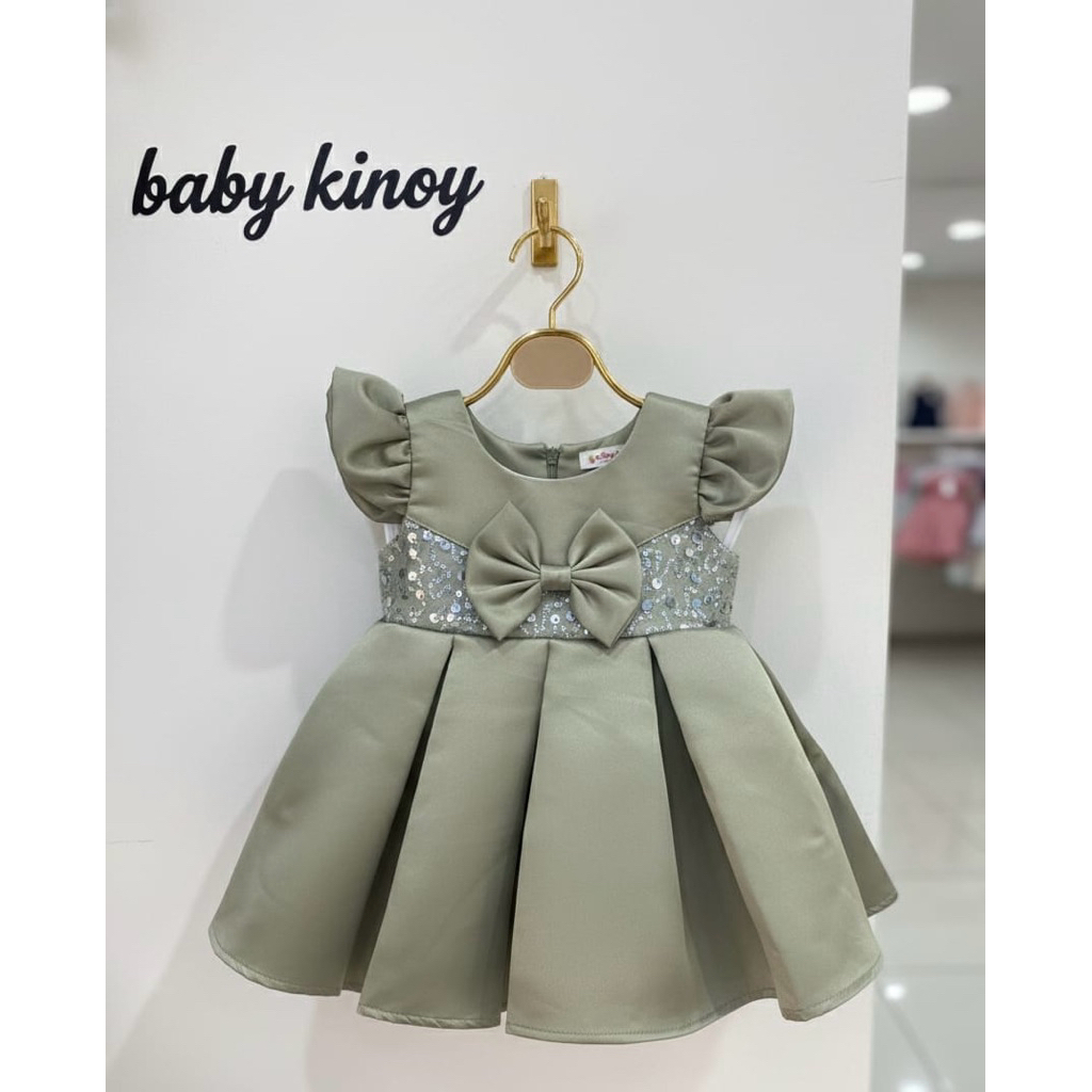 BABY KINOY | Dress impor anak anak +bando warna hijau sage