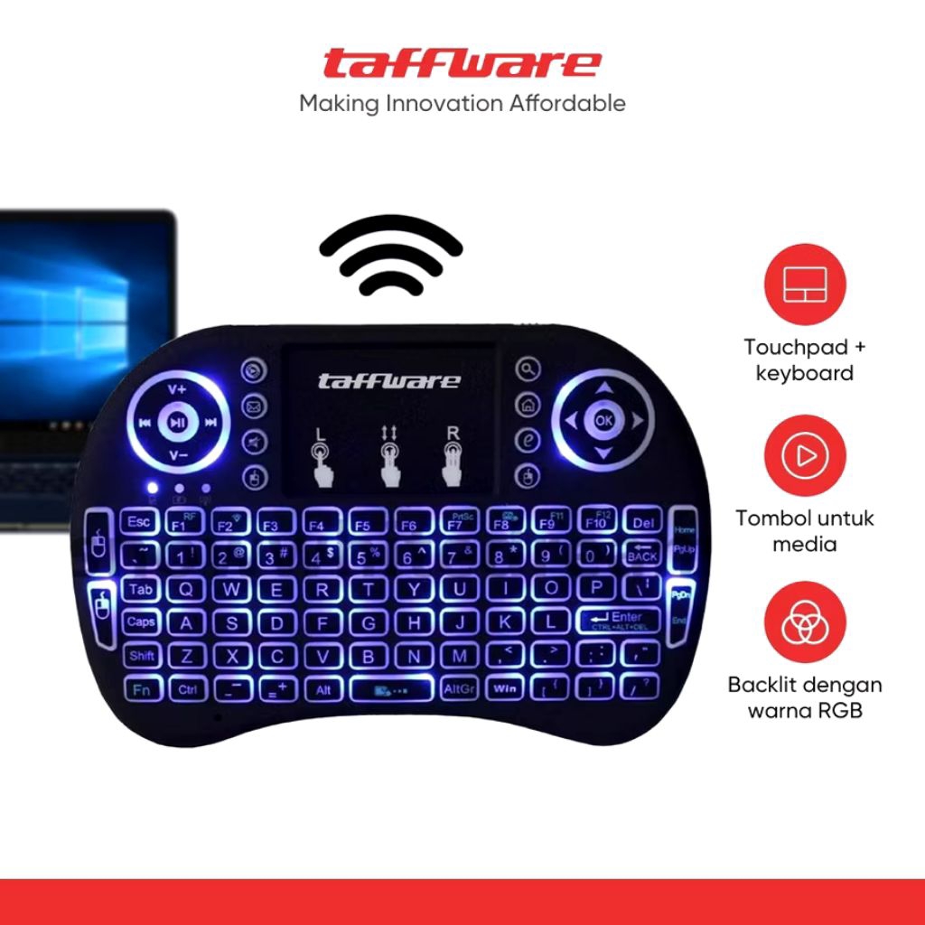 Taffware Mini Wireless Keyboard Touchpad RGB – Keyboard Multifungsi Wireless