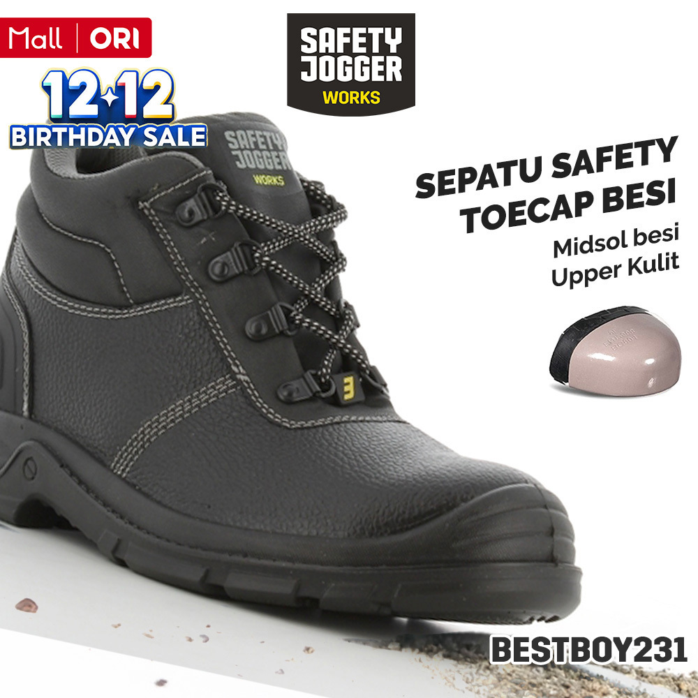 [PROMO 12.12] Safety Jogger Works Bestboy231 S3 Kulit Toecap Besi Midsol Besi Upper Kulit Tahan Air
