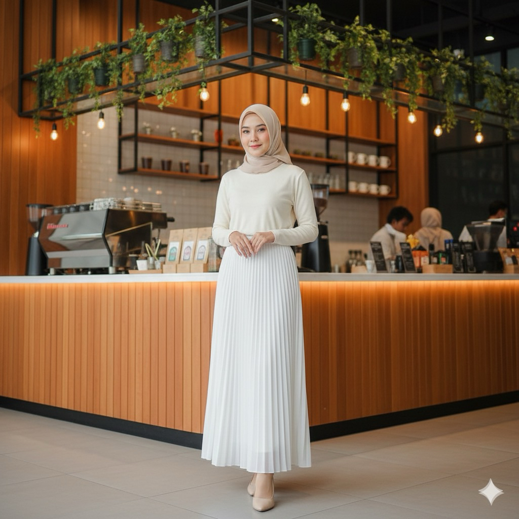 Rok Panjang Plisket  – Rok Muslimah Elegan, Pinggang Karet 110cm, Size Besar