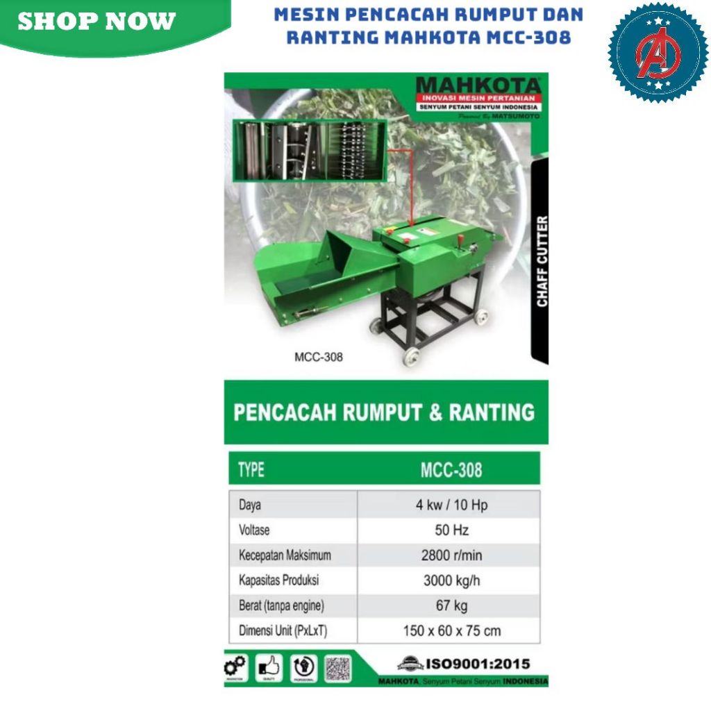 Mesin Pencacah Rumput Dan Ranting Mahkota MCC-308 / Mesin Cacah Rumput Kompos Serba Guna mahkota