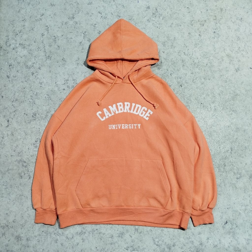 Pullover Hoodie Unisex CAMBRIDGE UNIVERSITY By BUTTER FINGER Orange Basic Big Logo Bordir Casual Box