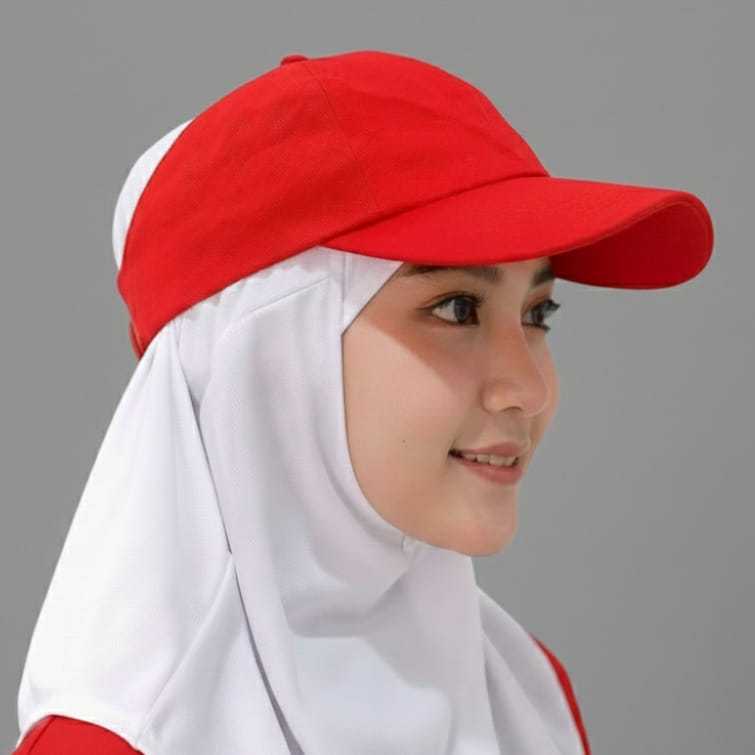 Topi Golf & Running Muslimah - Topi Hijab Outdoor Perempuan Merah