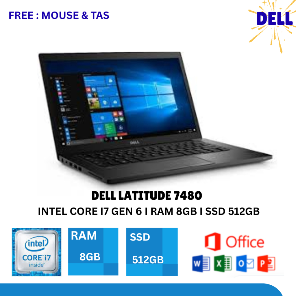 LAPTOP DELL LATITUDE 7480 INTEL CORE I7 GEN 6 RAM 16GB SSD 512GB BERGARANSI
